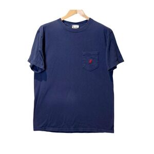 Vintage Walt Disney World Mickey T Shirt Navy Embroidery Pocket USA‎ Sz L Unisex